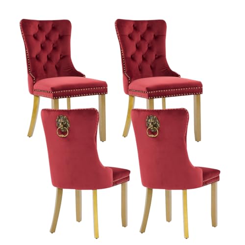 Burgundy Velvet Dining Chairs Set of 4 (Burgundy)