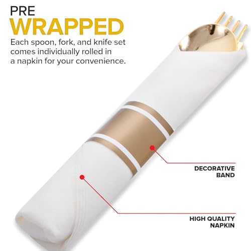 400PCS Pre Rolled Gold Plastic Silverware Sets (Gold - Classic)
