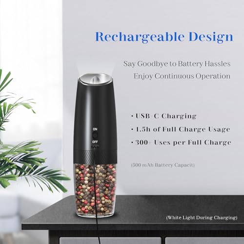 Rechargeable Salt Pepper Grinder Set (Black+Black-Set)