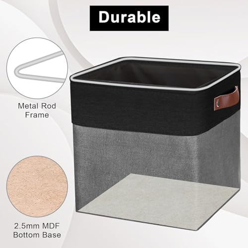Collapsible Fabric Storage Cubes 11x11 Cube Storage Bins (Gray / Black / Cube - 11"x11"x11")