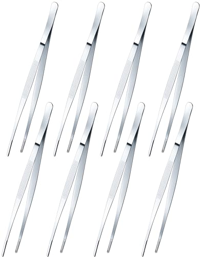 8 Packs 8 Inch Cooking Tweezers Bar Kitchen Tongs (8 Inch / Silver)