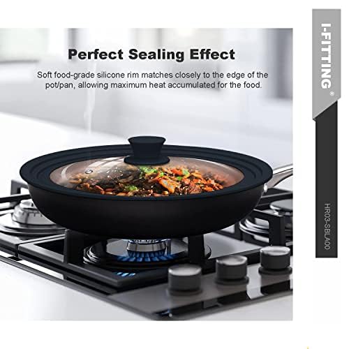 Vented Tempered Glass Universal Cookware Lid Black1Pack (6.5", 7", 8” / Black)
