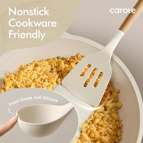 22 Piece Cooking Utensils Set with Wood Cool (22 PCS / Cream White)