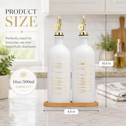 16oz Olive Oil Dispenser Bottles for Kitchen (White&Gold+Tray / 16 fl oz)