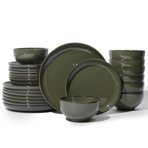 Stoneware Dinnerware Sets for 8 (Blackish Green / Set (24pcs))