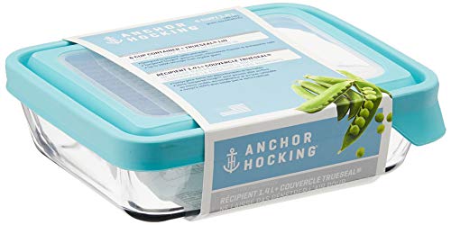 TrueSeal Glass Food Storage Containers with Mineral Blue Airtight Lids (6 Cup Rectangular Pack of 4 (Mineral Blue))