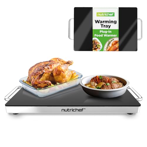 Electric Hot Plate Tray Dish Warmer with Black Glass Top (16.5 x 11 inches)