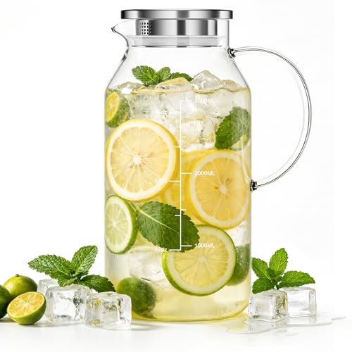 Glass Pitcher with Lid and Handle (118.3 Ounces)