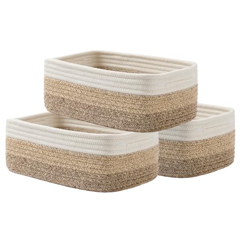Small Woven Storage Basket for Organizing (Gradient Brown / 12"L x 8"W x 4.5"H)