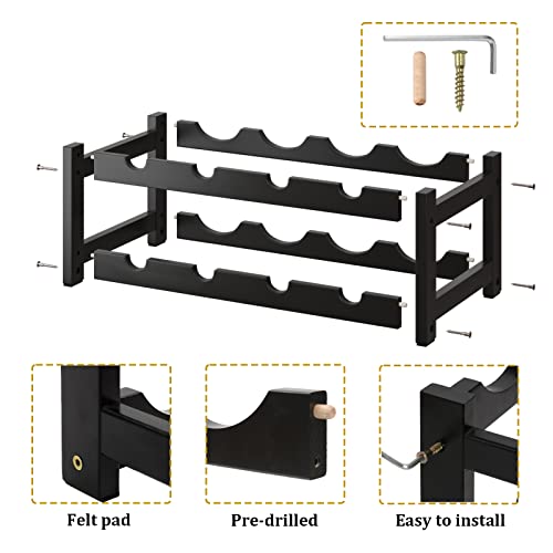 Wine Rack Freestanding 8 Bottle 2 Tier Bamboo Wine Racks Countertop Cabinet Wine Holder Wine Storage Shelf for Kitchen (2-tier-Black)