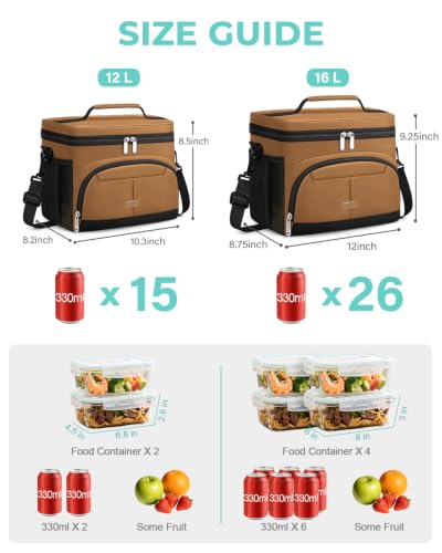 Lunch Box for Men Women Insulated Lunch Tote Cooler Bag Lunchbox (Coffee / Large)