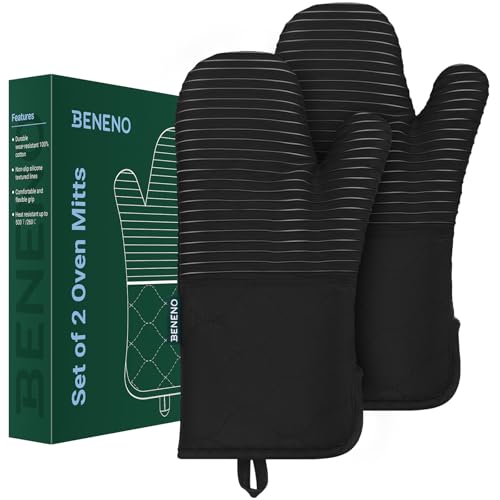 Heat Resistant 500°F Kitchen Oven Mitts 2 (Black)
