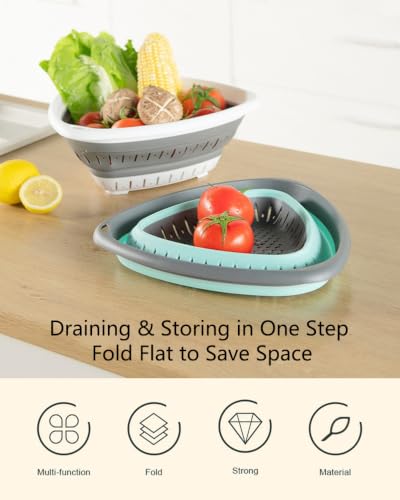 2 Pack Triangle Collapsible Silicone Colander Strainer (3.6L+3.6L / White/Green)