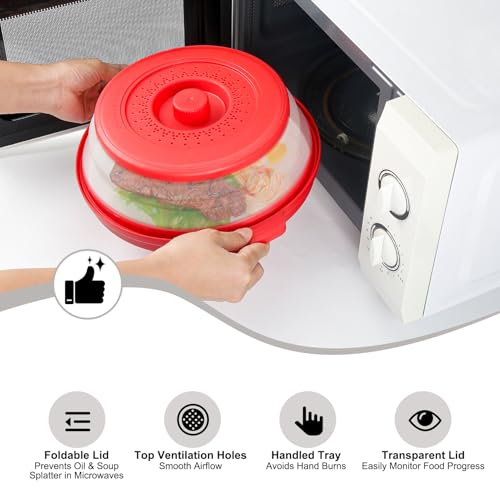 10.7 Inch Microwave Food Cover with Heat Insulation Mat (Red)
