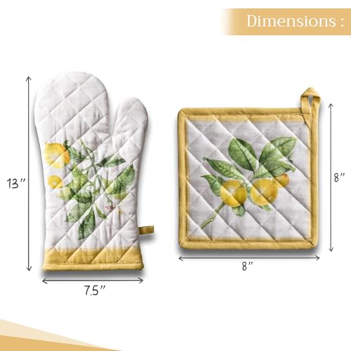 100% Cotton Oven Mitt & Pot Holder Set (004 - Limoncello / 7.5" x 13" & 8" x 8" (Oven Mitt & Pot Holder))