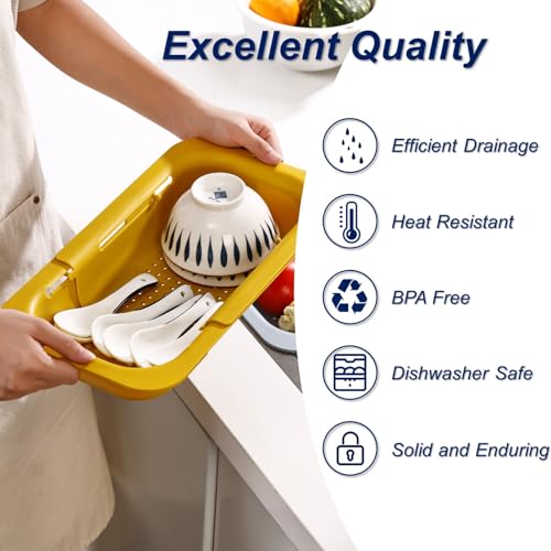 Extendable Sink Colander Strainer Basket (Yellow)