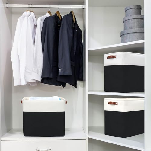 Large Fabric Storage Baskets (Black / Off-White / Extra Large -17"x12"x15")