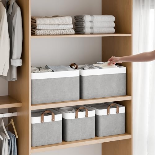 Fabric Storage Bin (Gray and White / 16 ½" L x 12" W x 10 ¼" H)