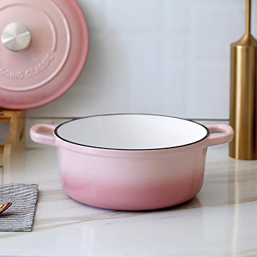 Enameled Cast Iron Covered Dutch Oven with Lid Round Pot for Bread Baking (Pink / 7QT)