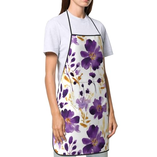 Purple and Gold Watercolor Floral Apron
