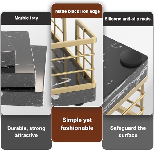 Marble Guest Towel Holder Tray for Bathroom (Gold/Marble Black / 9.06 x 5.51 x 2.56 inches)
