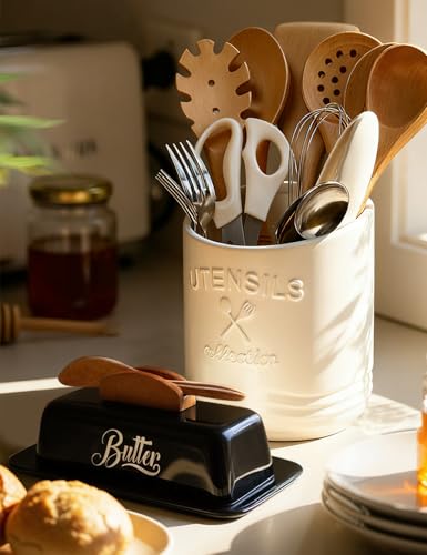 Black Butter Dish with Lid and Knife