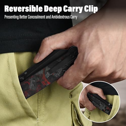 Penguin V2 Folding Pocket Knife (Red Shredded CF Overlay/Black)
