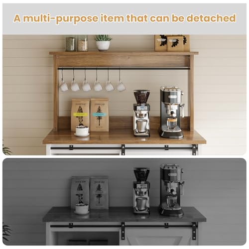 Farmhouse Coffee Bar Cabinet with Sliding Barn Door (31.5Inch / White)