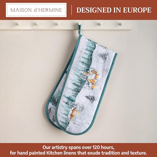 Double Oven Mitts 100% Cotton Double Oven Glove (126 - Neige De Noel / 7" x 35" (Double Oven Mitt))