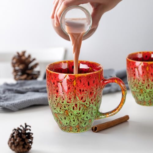 16oz Ceramic Coffee Mug Tea Cup with Handle Novelty Mug for Office and Home (Red & Green-1)