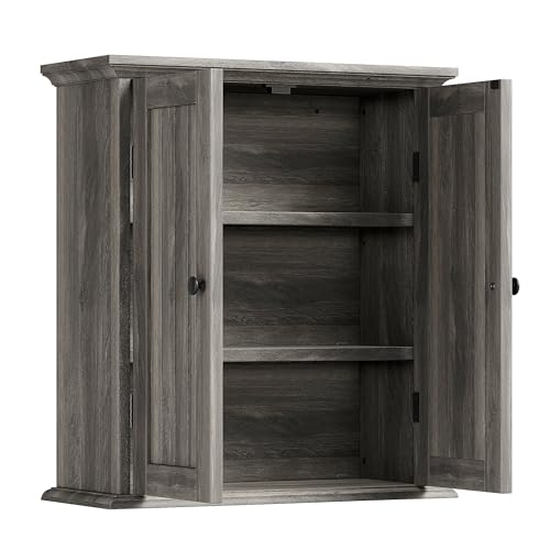 Bathroom Wall Cabinet with 2 Doors (Retro Grey / 8.8"D x 21.1"W x 24"H)