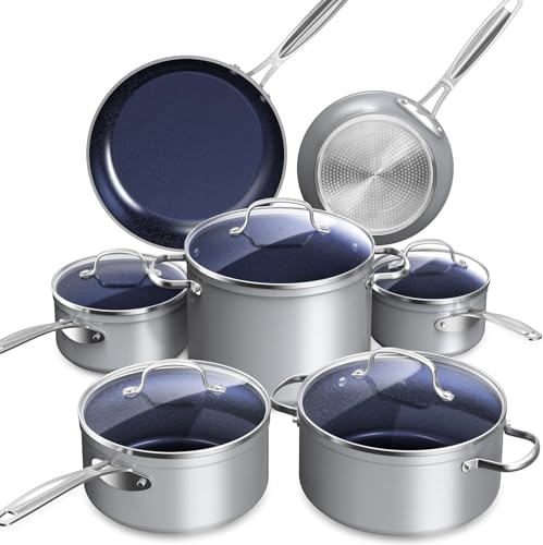 Healthy Duralon Blue Ceramic Nonstick Cookware Set (Cool Gray / 12pc Cookware Set / Cookware Set)