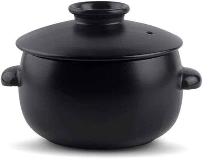 Korean Earthenware Pot Ttukbaegi, Ceramic Clay Cooking Pot Petalite Casserole, Heat Resistant Ceramic Pot, Zero-Crack Stone Bowl Stockpot Soup Cookware (Medium)