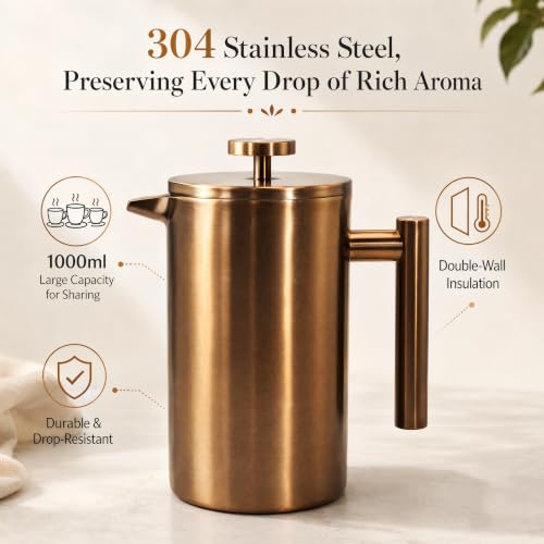34oz French Press Coffee Maker (Coppery)