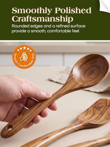 11 Piece Natural Teak Wood Kitchen Utensil Set with Holder (11 Count)