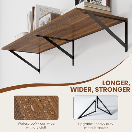 40W x 12D Deep Floating Shelves Set of 2 Walnut (Walnut With Black Metal Bracket / 40Wx12Dx5.8H)