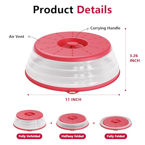 Microwave Splatter Cover Vented for Food with Hook Hole (Red / M(11"x3.26")-Pack of 1)