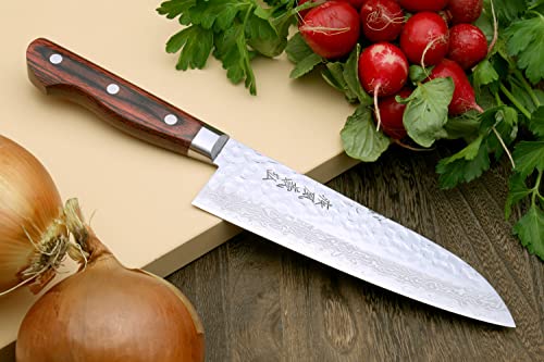 VG10 16 Layer Hammered Damascus Stainless Steel Santoku Chefs Knife (7" / Mahogany Handle)