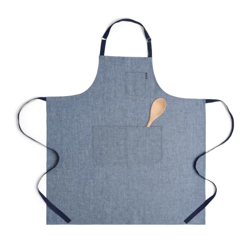 100% Linen Apron (Denim Blue / Navy / 39.5 X 37 Inch)