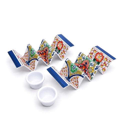 Taco Holder Stands with Sauce Cup (Set of 2 with 2 Dip Cups / Mars Blue)