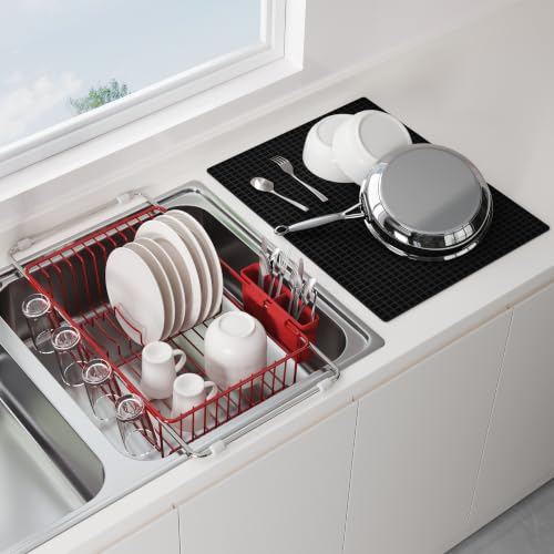 Red Dish Drying Rack in Sink with Mat (Red / For 12"-30"w Sink, with Mat)