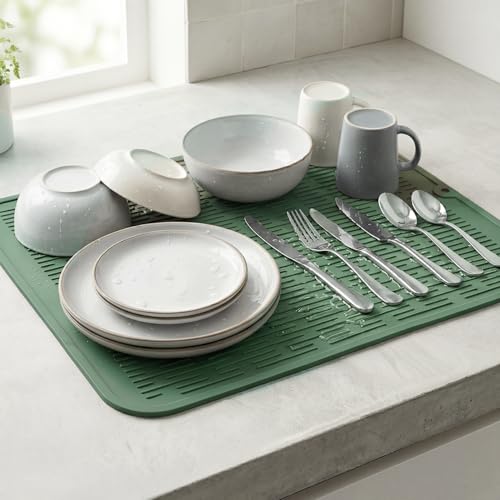 Silicone Dish Drying Mat for Multiple Usage (Green / 18"L x 16"W)