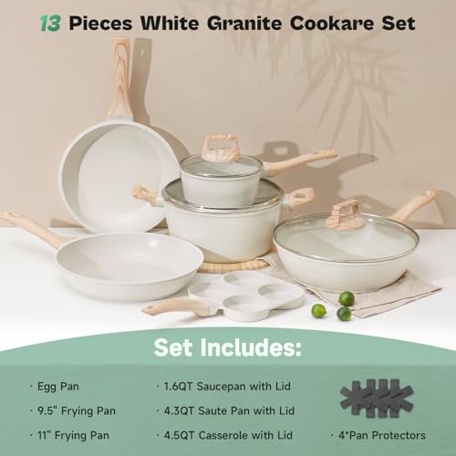 Pots and Pans Set Non Stick (White / 13 Pieces)