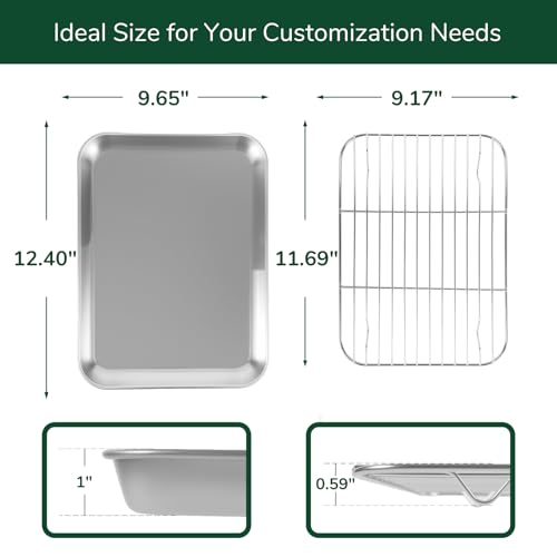 18 0 Stainless Steel Baking Sheet with Cooling Rack (Set of 4 - 12.40 × 9.65 × 1 inch)