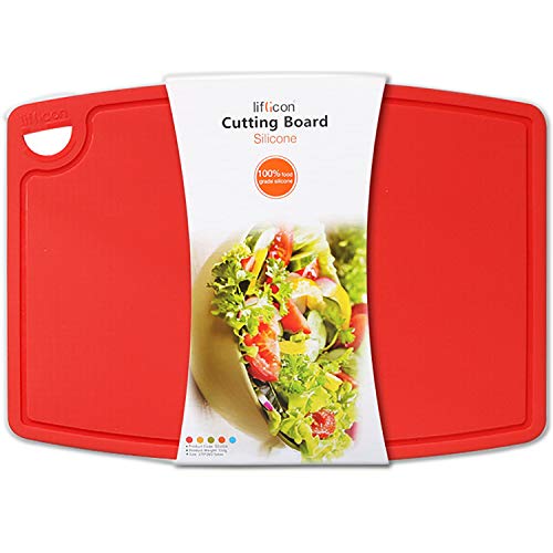 Extra Large Thick Silicone Cutting Boards for Kitchen 14.6'' x 10.43'' Flexible Cutting Chopping Boards (14.6"L x 10.4"W / Red)