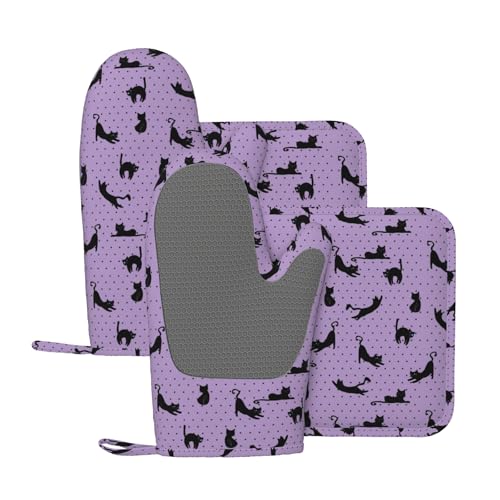 Black Cat Oven Mitts and Pot Holders Sets of 4 (One Size / Black Cat)