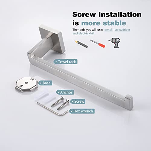 Hand Towel Holder Brushed Nickel Towel Bars Stainless Steel Bathroom Hardware Kitchen Paper Towel Holder Wall Mount (Brushed Nickel)