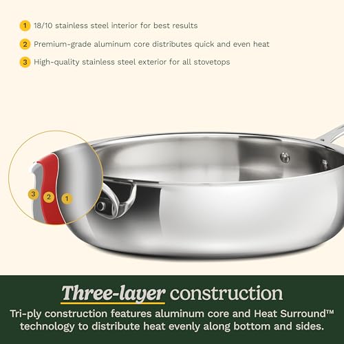 PureClad™ Triple Ply Stainless Steel 5.5 Qt. Saute Pan w (5.5 Quart Saute Pan)