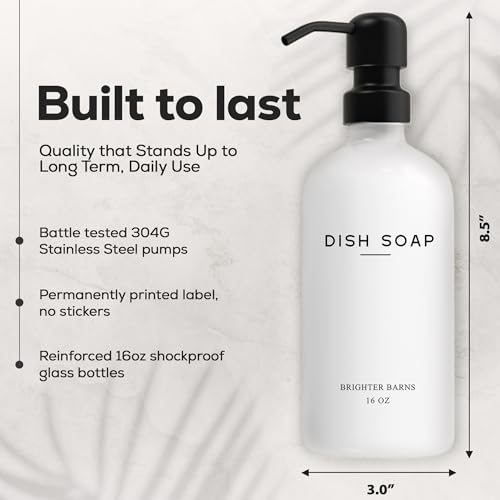 White Glass Hand and Dish Soap Dispenser Set by Brighter Barns (White Hd)