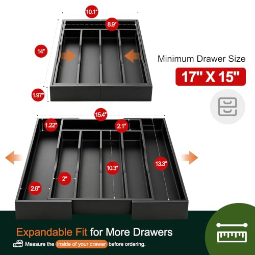 Expandable Bamboo Kitchen Drawer Organizer for Cutlery and Utensils